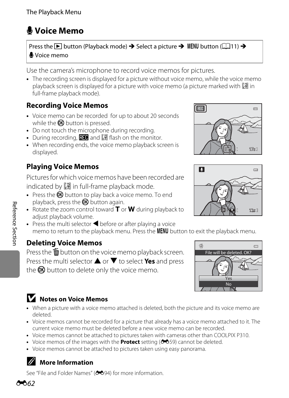 Voice memo | Nikon P310 User Manual | Page 182 / 244
