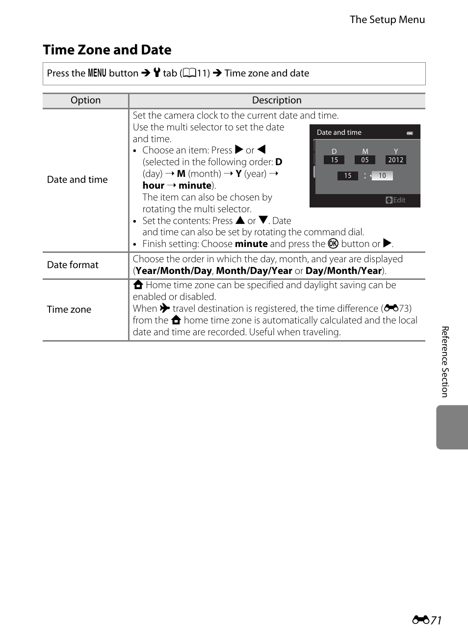 Time zone and date | Nikon P310 User Manual | Page 191 / 244