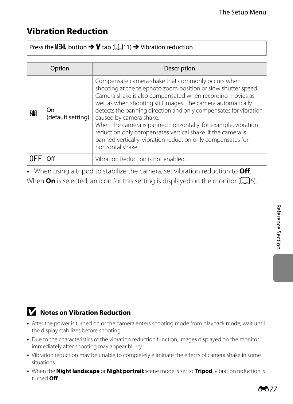 Vibration reduction, 77) to | Nikon P310 User Manual | Page 197 / 244