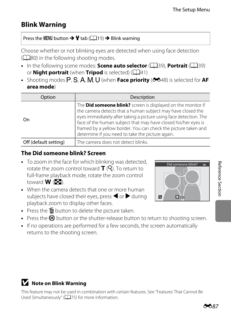 Blink warning | Nikon P310 User Manual | Page 207 / 244