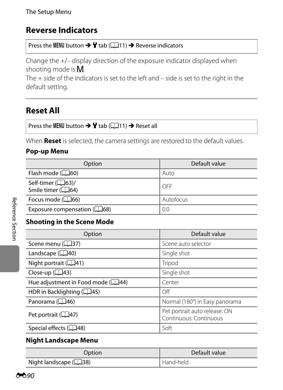 Reverse indicators, Reset all | Nikon P310 User Manual | Page 210 / 244