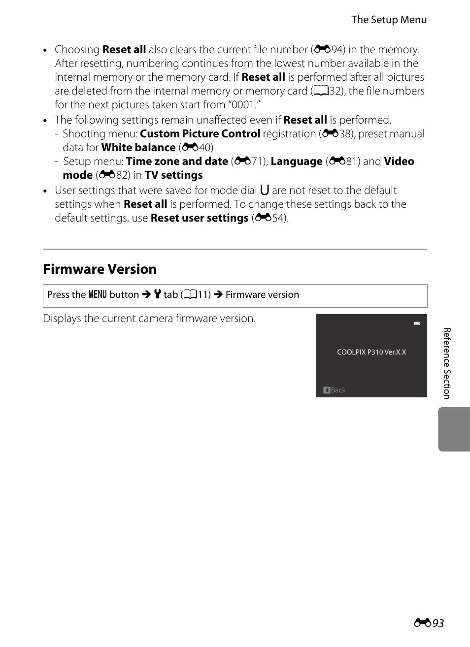 Firmware version | Nikon P310 User Manual | Page 213 / 244