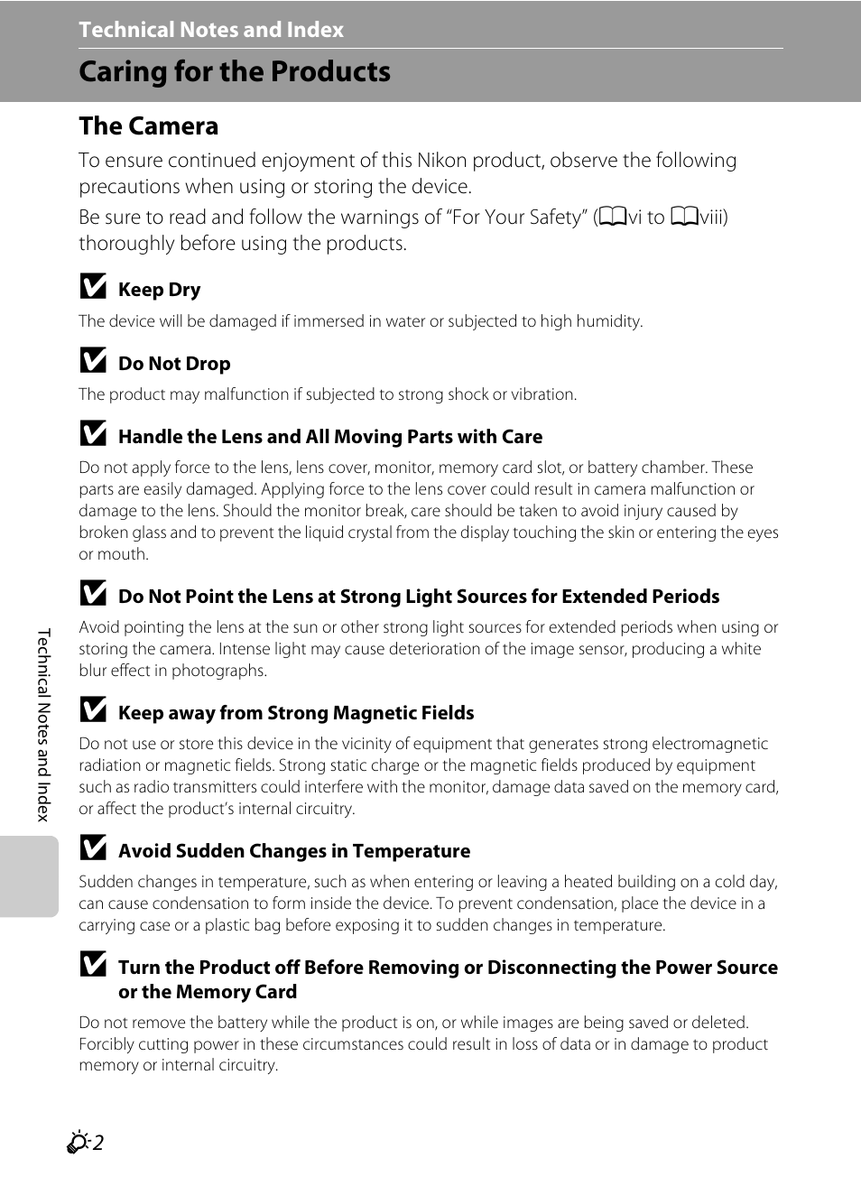 Caring for the products, The camera | Nikon P310 User Manual | Page 222 / 244