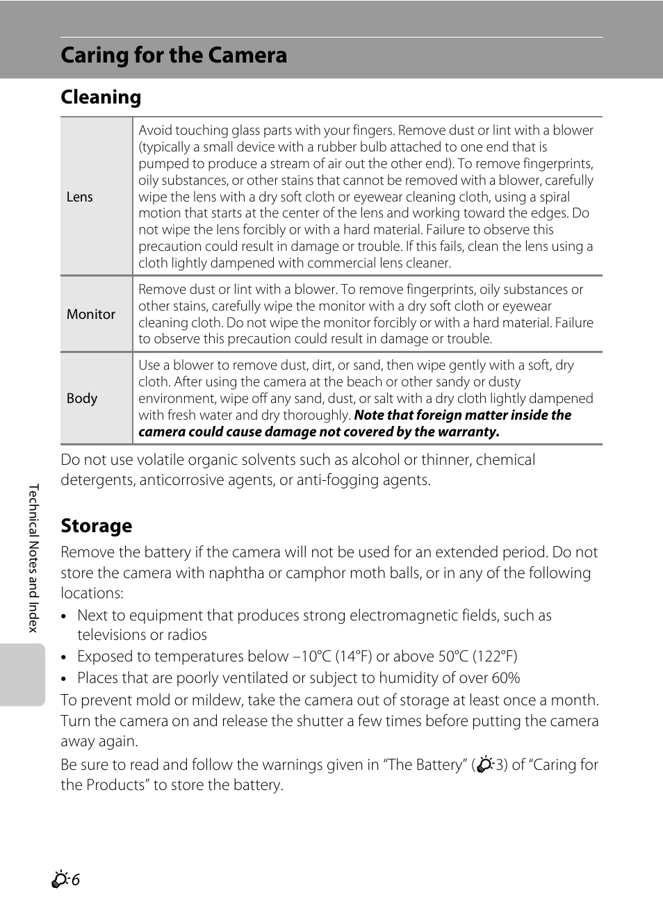 Caring for the camera, Cleaning, Storage | Nikon P310 User Manual | Page 226 / 244