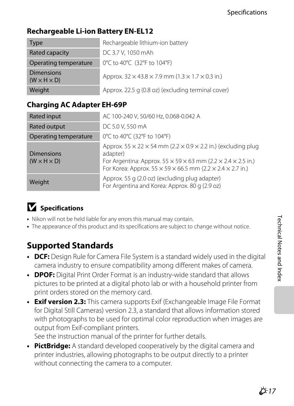 Supported standards, Tible, F17) printers can co | F17), F17) printer | Nikon P310 User Manual | Page 237 / 244