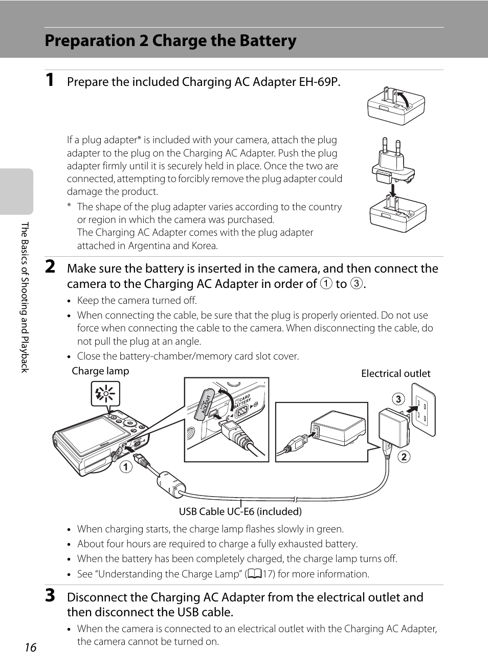 Preparation 2 charge the battery | Nikon P310 User Manual | Page 34 / 244