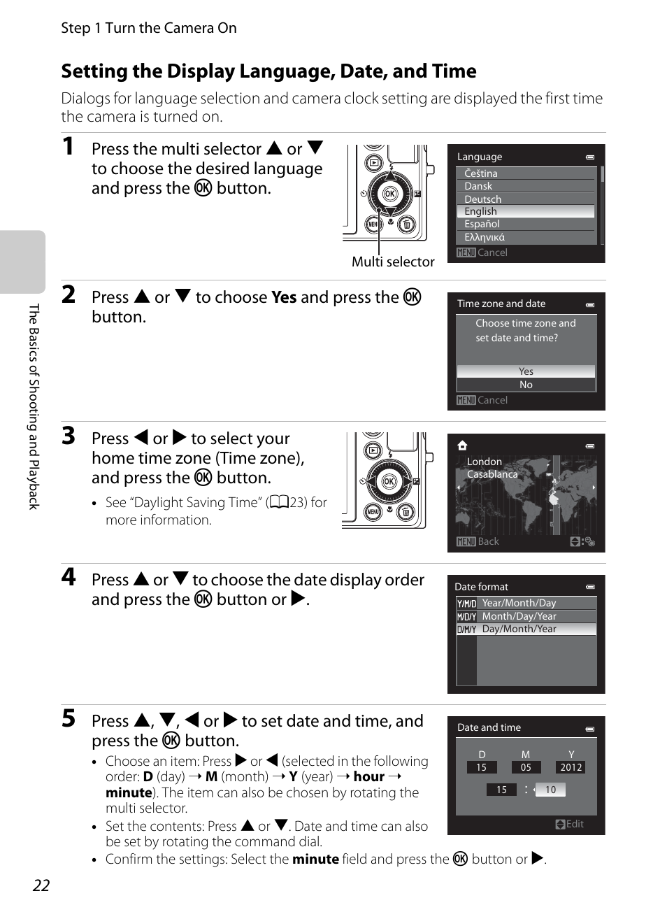 Setting the display language, date, and time, Press h or i to choose yes and press the k button | Nikon P310 User Manual | Page 40 / 244