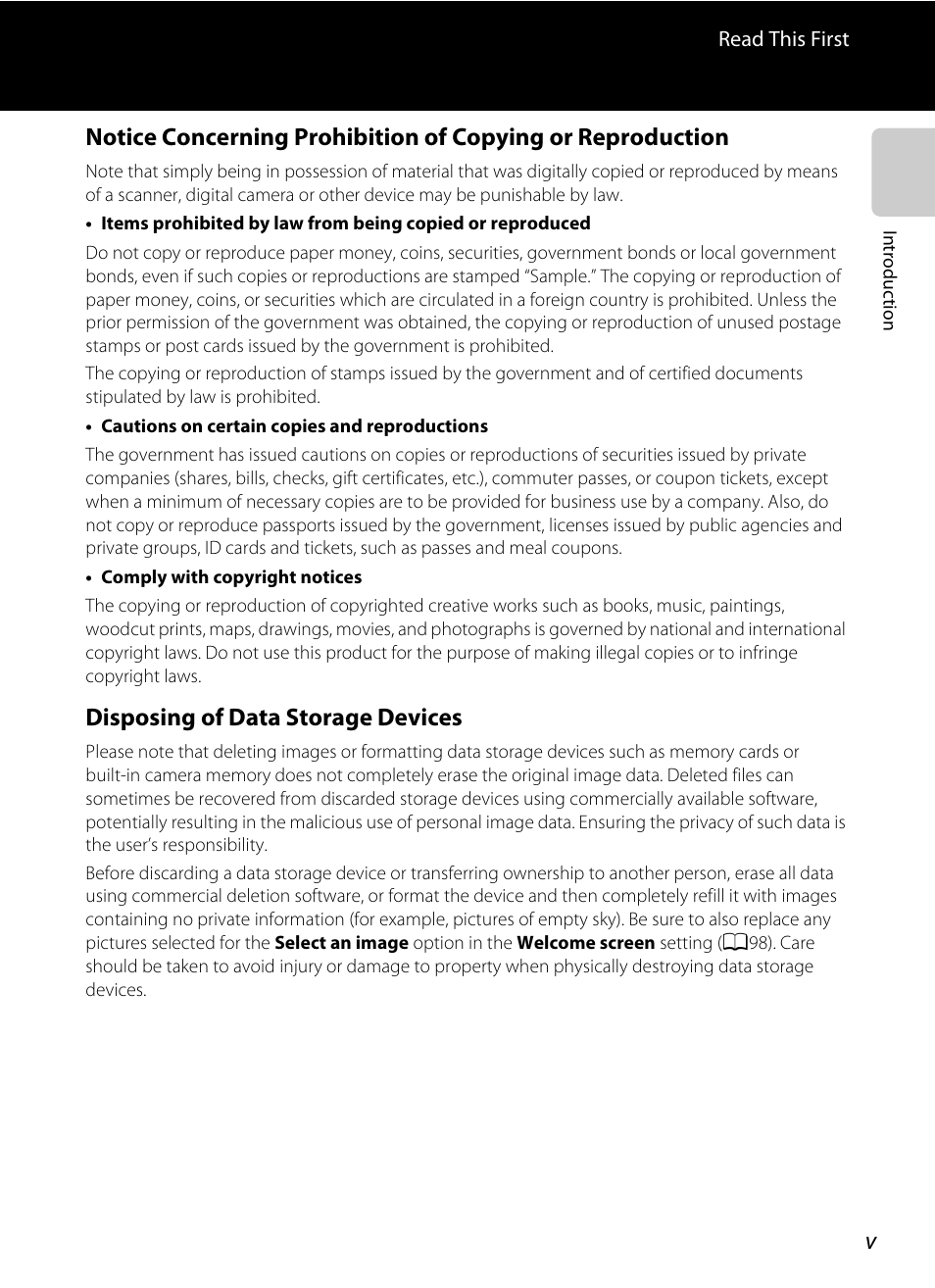 Disposing of data storage devices | Nikon P310 User Manual | Page 7 / 244