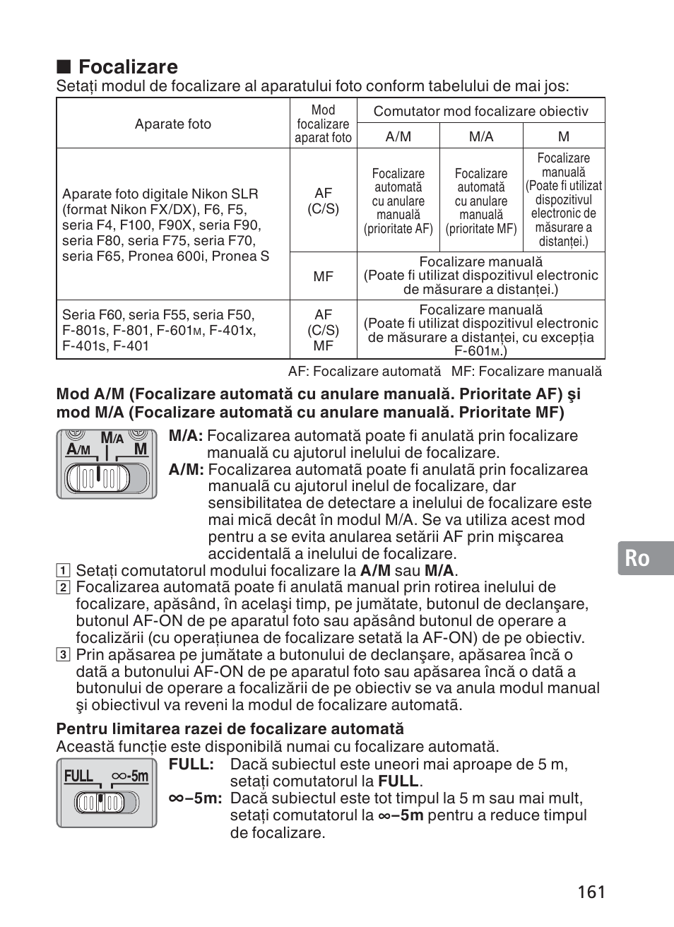 Focalizare | Nikon AF-S VR II 200mm f-2G ED User Manual | Page 161 / 228