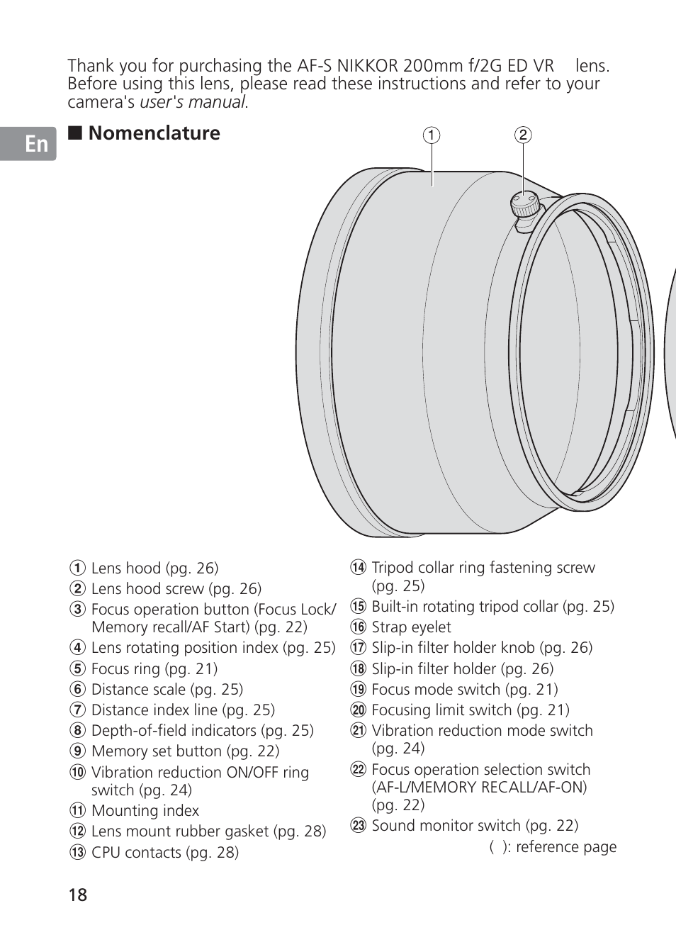 Jp en de fr es se ru nl it ck ch kr | Nikon AF-S VR II 200mm f-2G ED User Manual | Page 18 / 228