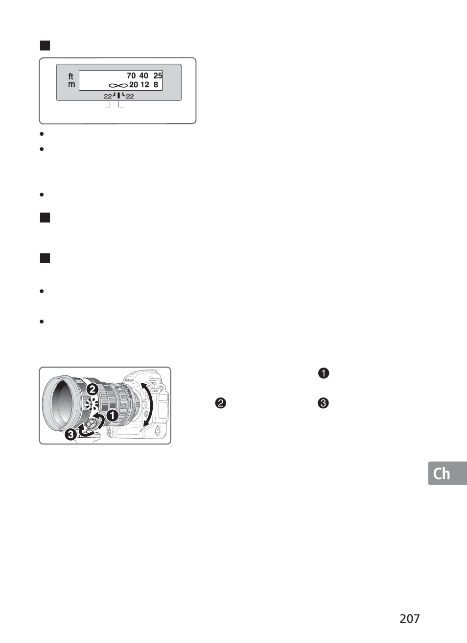 光圈設定, 使用內置旋轉三腳架軛具 | Nikon AF-S VR II 200mm f-2G ED User Manual | Page 207 / 228