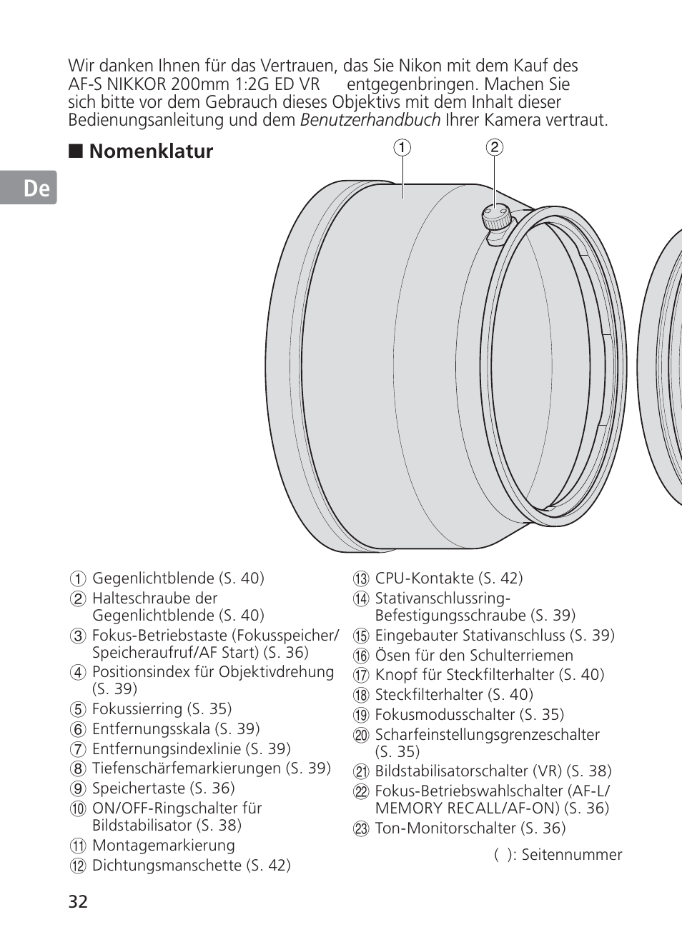 Jp en de fr es se ru nl it ck ch kr | Nikon AF-S VR II 200mm f-2G ED User Manual | Page 32 / 228