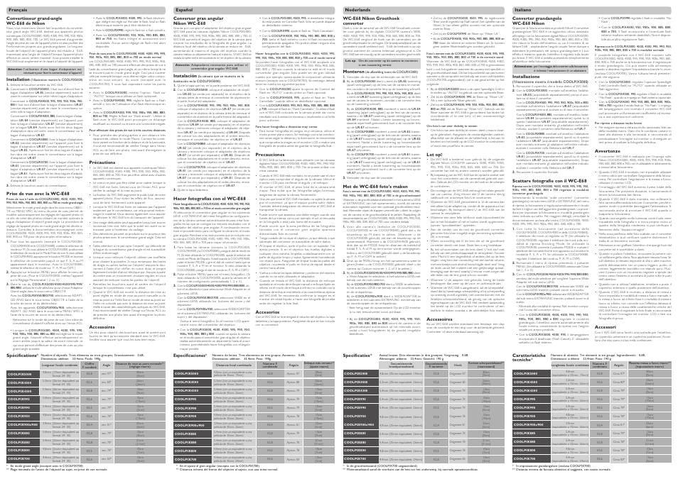 Nikon WC-E68 Wide-Angle Converter Lens User Manual | Page 2 / 2