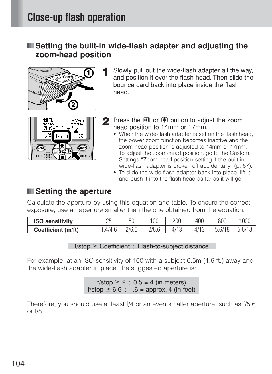 Close-up flash operation, Setting the aperture | Nikon Speedlite SB-800 User Manual | Page 110 / 132