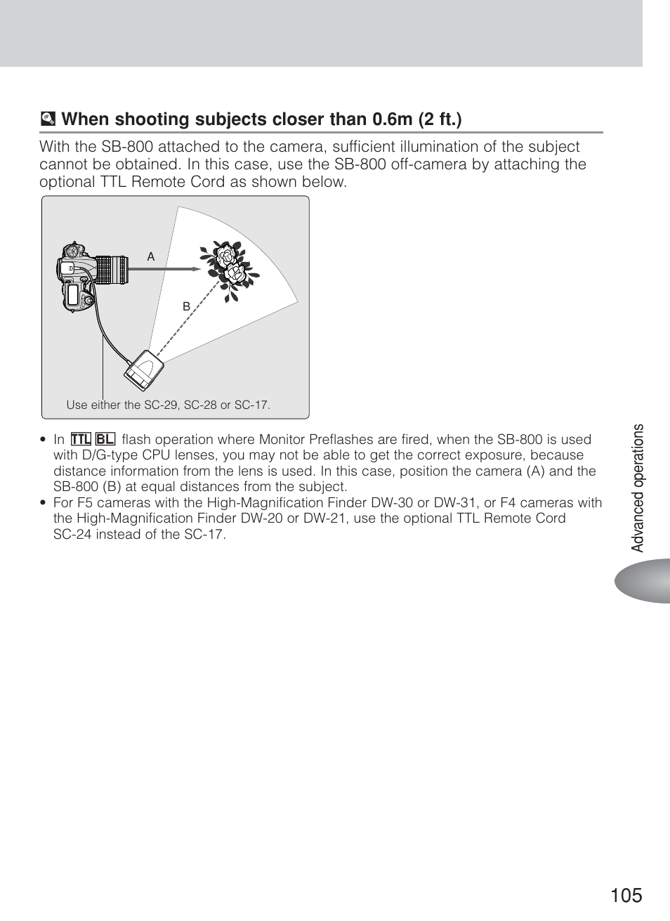 U when shooting subjects closer than 0.6m (2 ft.) | Nikon Speedlite SB-800 User Manual | Page 111 / 132