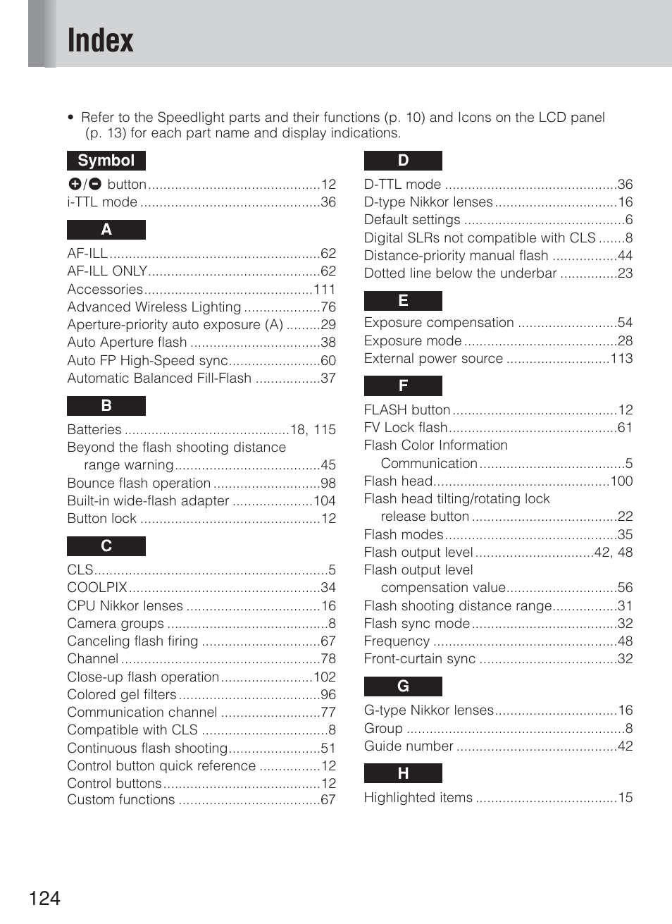 Index | Nikon Speedlite SB-800 User Manual | Page 130 / 132
