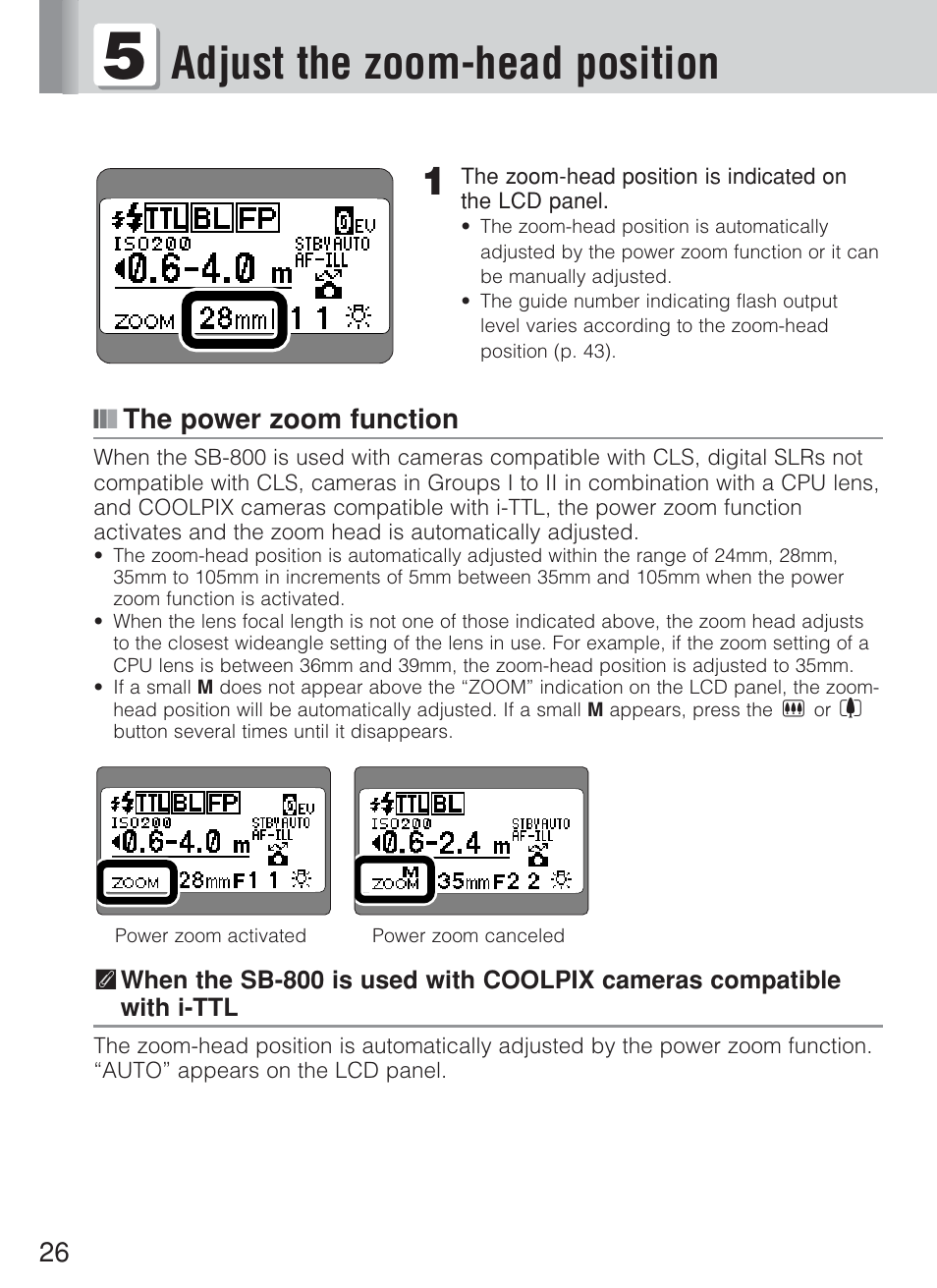 Adjust the zoom-head position | Nikon Speedlite SB-800 User Manual | Page 32 / 132