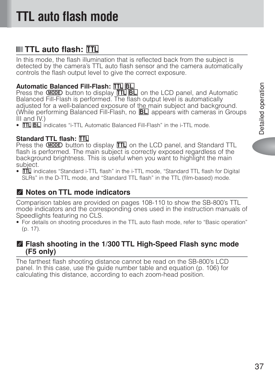 Ttl auto flash mode, Ttl auto flash: d | Nikon Speedlite SB-800 User Manual | Page 43 / 132