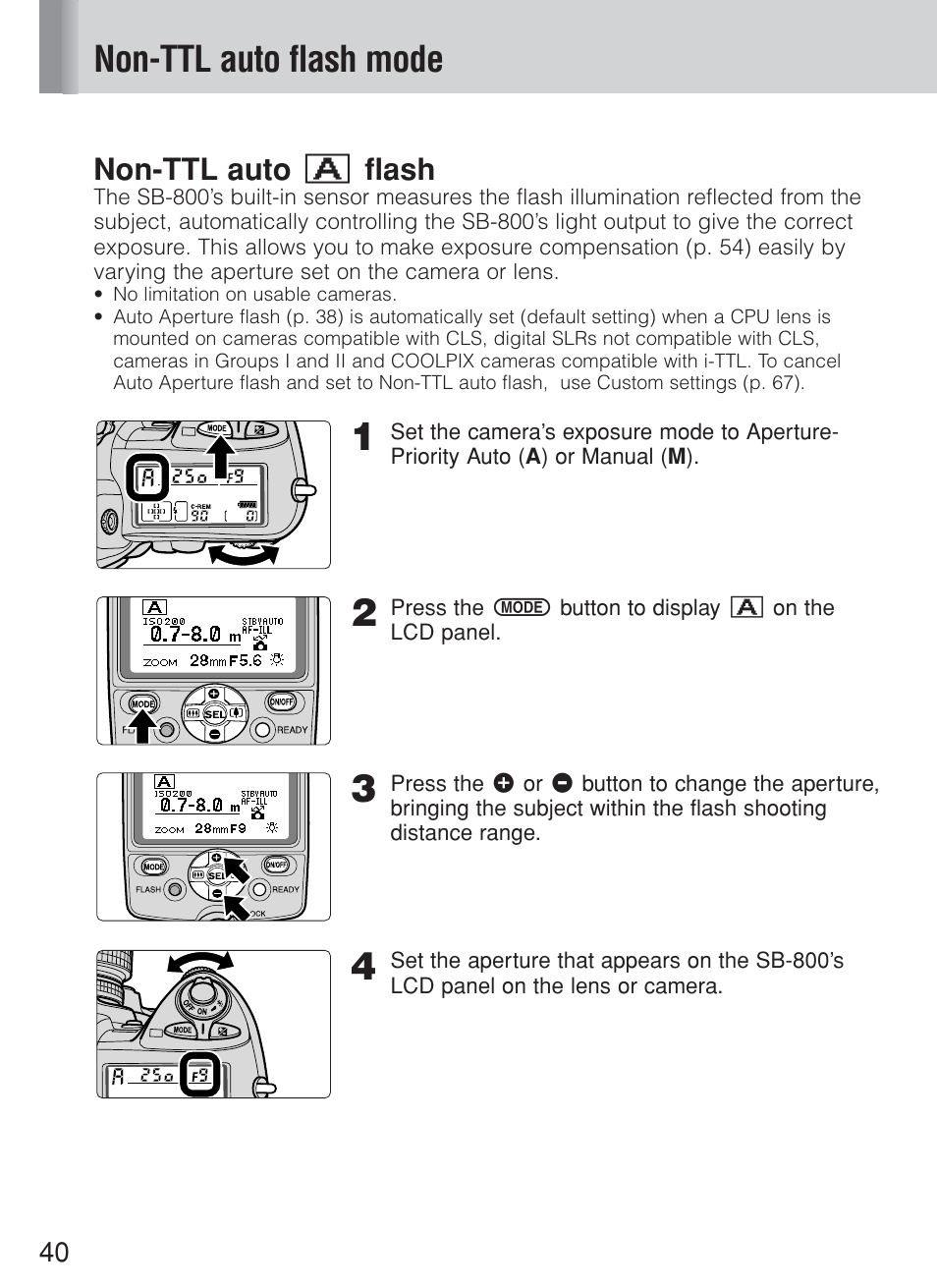 Non-ttl auto flash mode | Nikon Speedlite SB-800 User Manual | Page 46 / 132