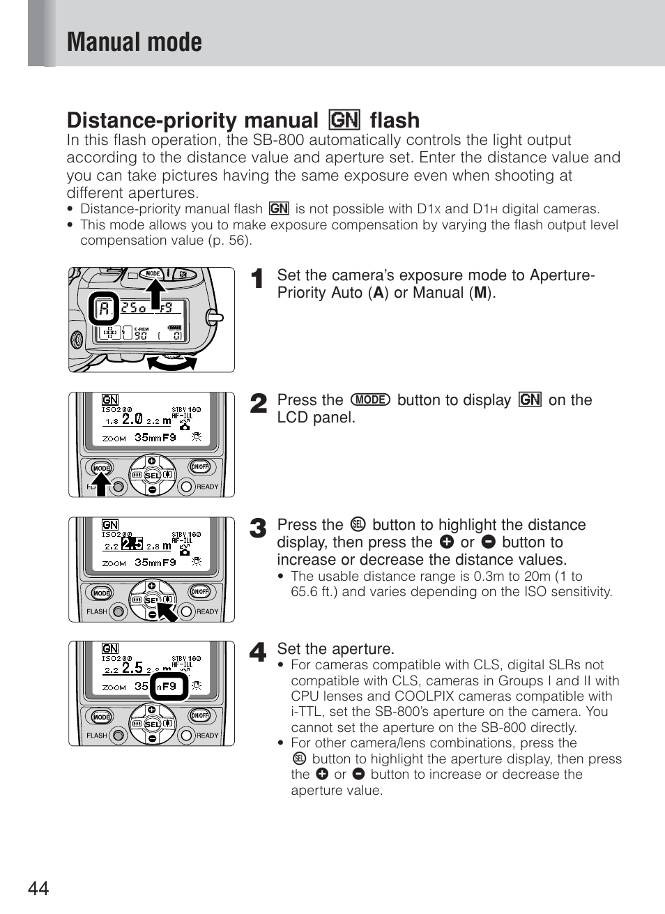 Manual mode, Distance-priority manual p flash | Nikon Speedlite SB-800 User Manual | Page 50 / 132