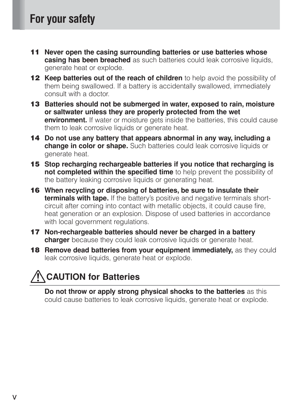 For your safety, Caution for batteries | Nikon Speedlite SB-800 User Manual | Page 6 / 132