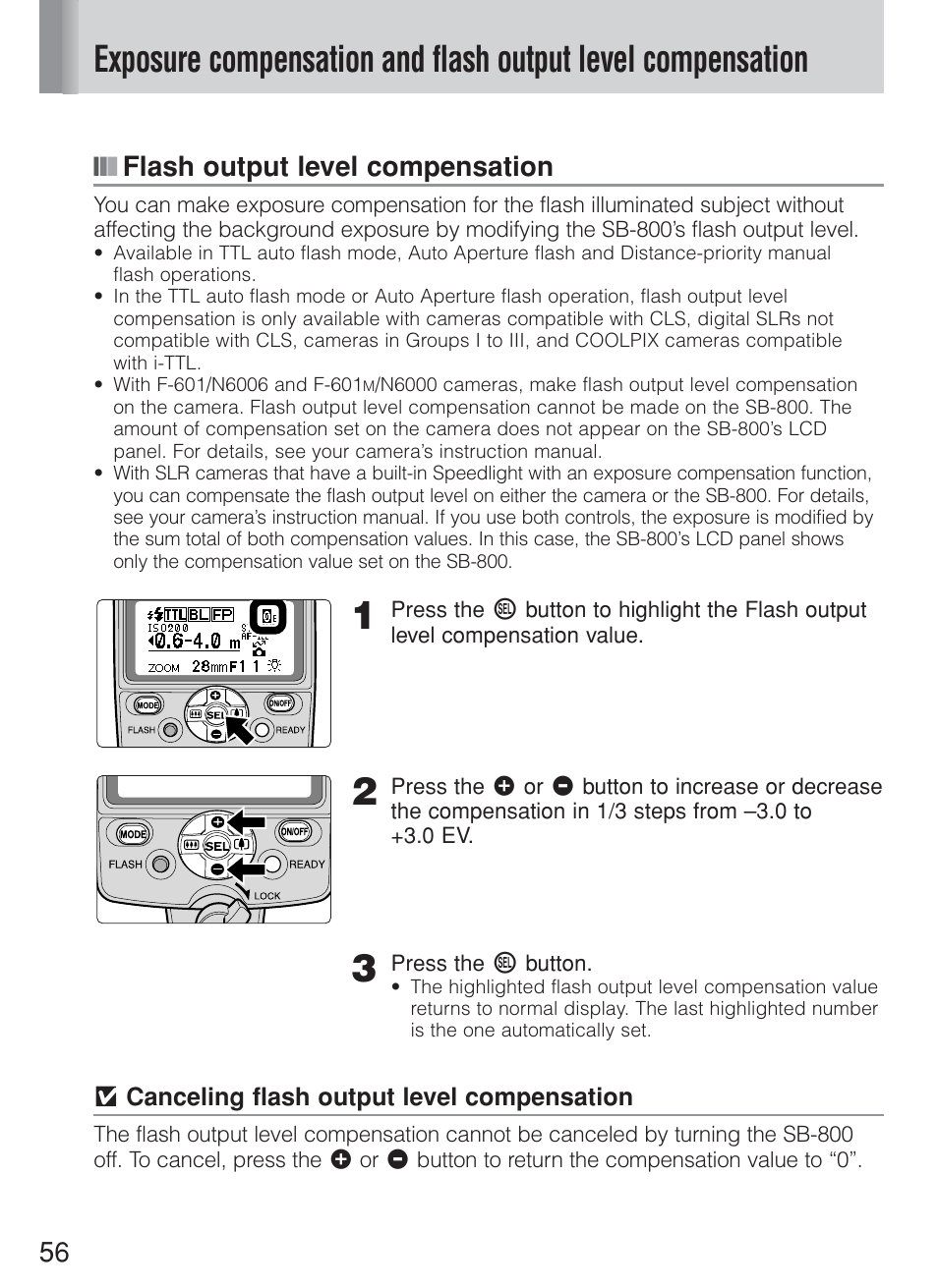 Flash output level compensation | Nikon Speedlite SB-800 User Manual | Page 62 / 132