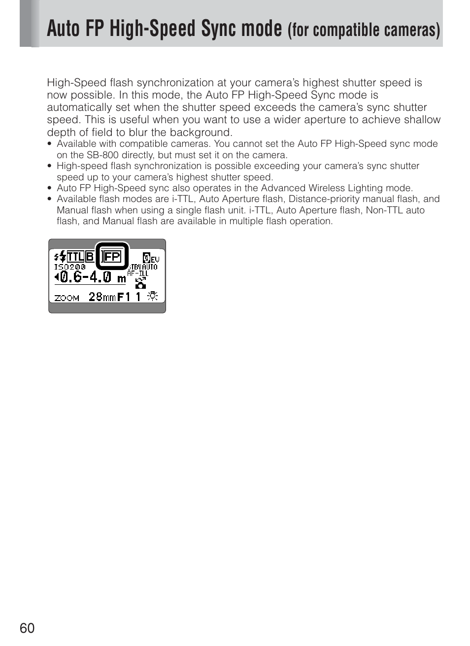 Auto fp high-speed sync mode, For compatible cameras) | Nikon Speedlite SB-800 User Manual | Page 66 / 132