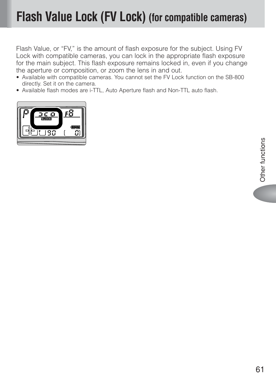 Flash value lock (fv lock), For compatible cameras) | Nikon Speedlite SB-800 User Manual | Page 67 / 132