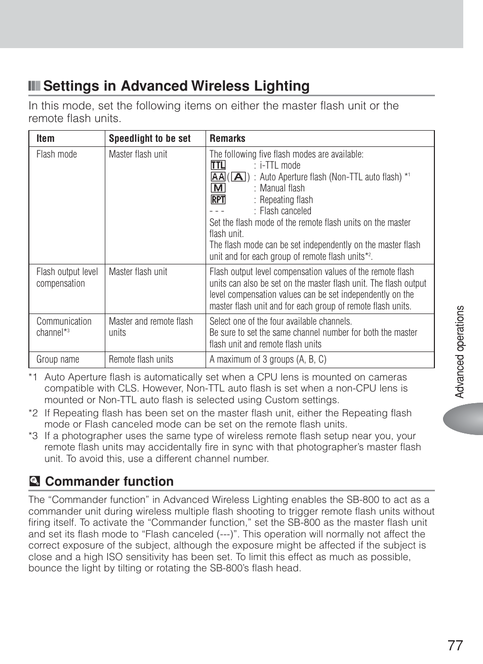 Settings in advanced wireless lighting, U commander function | Nikon Speedlite SB-800 User Manual | Page 83 / 132