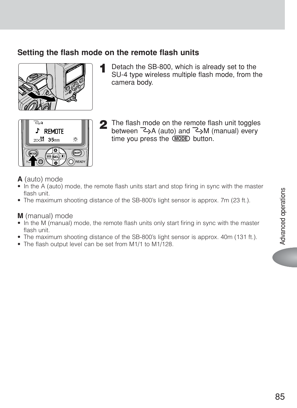 Setting the flash mode on the remote flash units | Nikon Speedlite SB-800 User Manual | Page 91 / 132