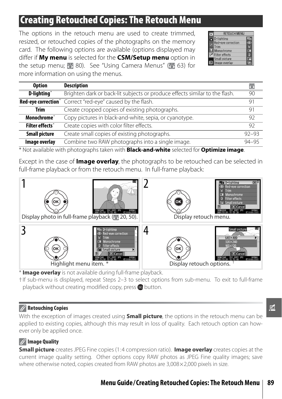 Creating retouched copies: the retouch menu | Nikon D40 User Manual | Page 101 / 139