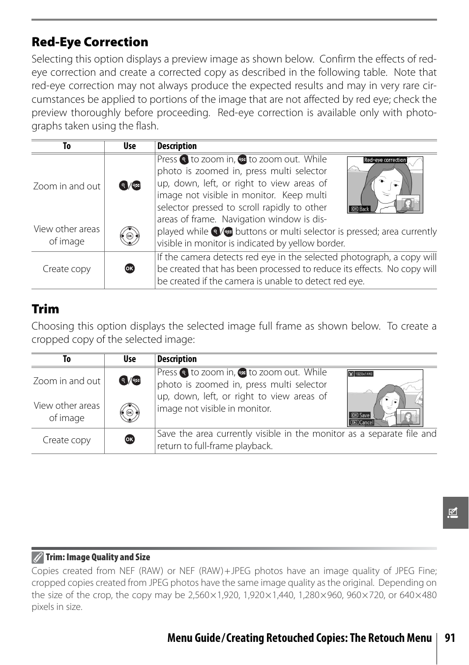 Red-eye correction, Trim | Nikon D40 User Manual | Page 103 / 139