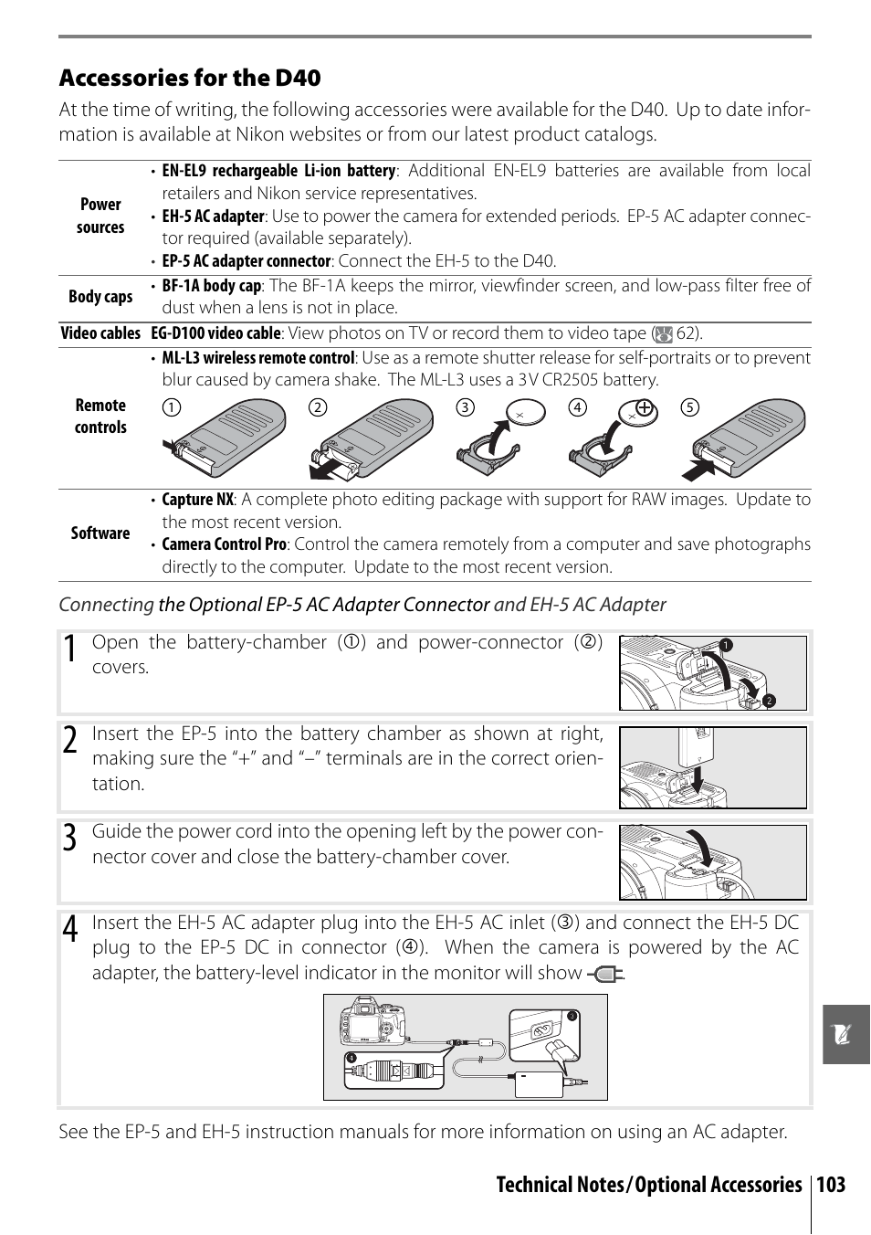 Accessories for the d40 | Nikon D40 User Manual | Page 115 / 139