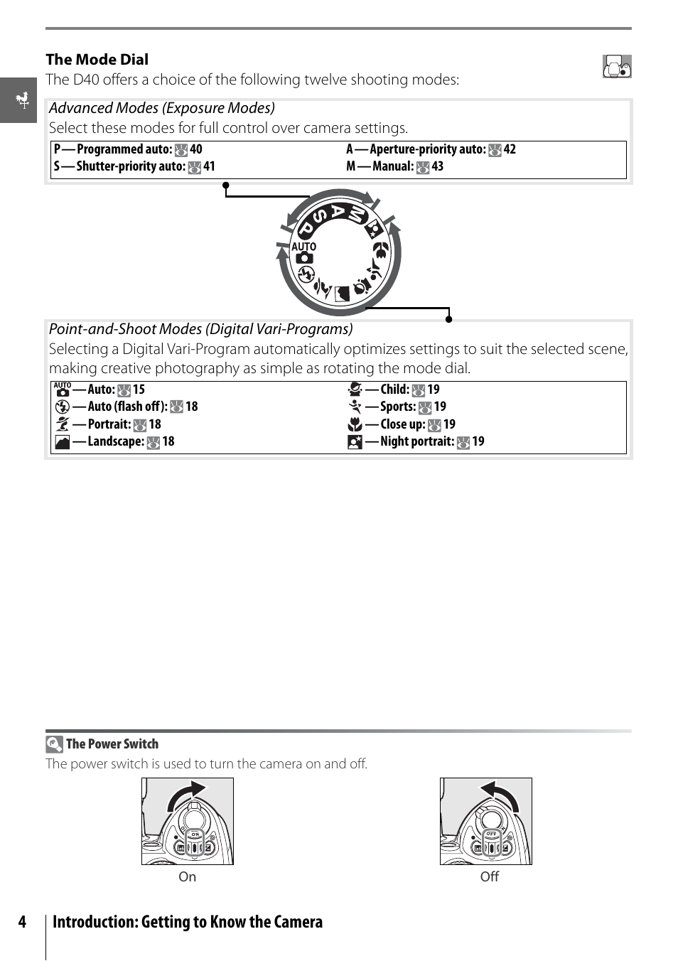 4introduction: getting to know the camera | Nikon D40 User Manual | Page 16 / 139