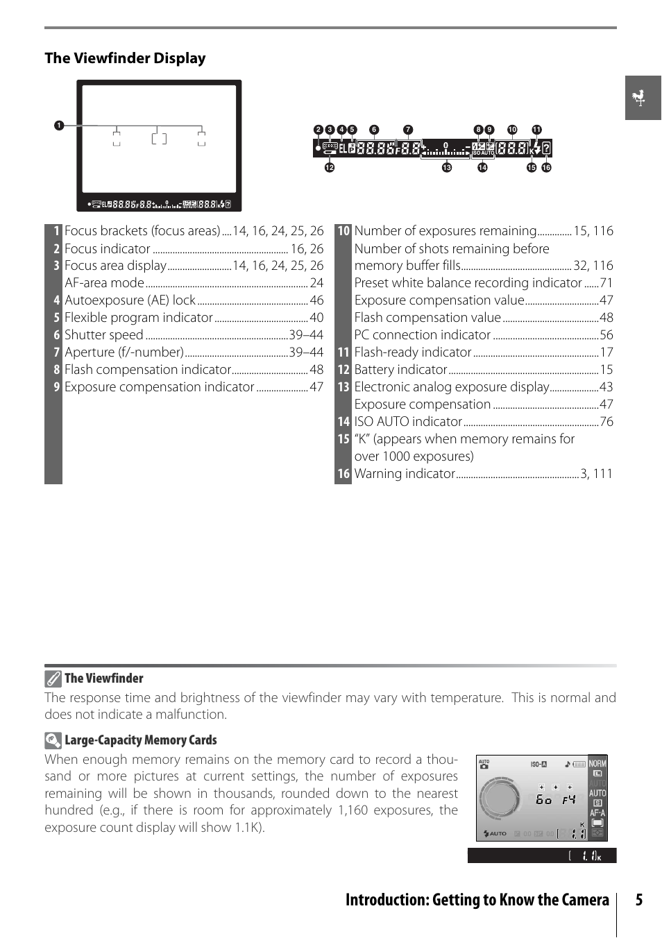 Introduction: getting to know the camera 5, The viewfinder display | Nikon D40 User Manual | Page 17 / 139