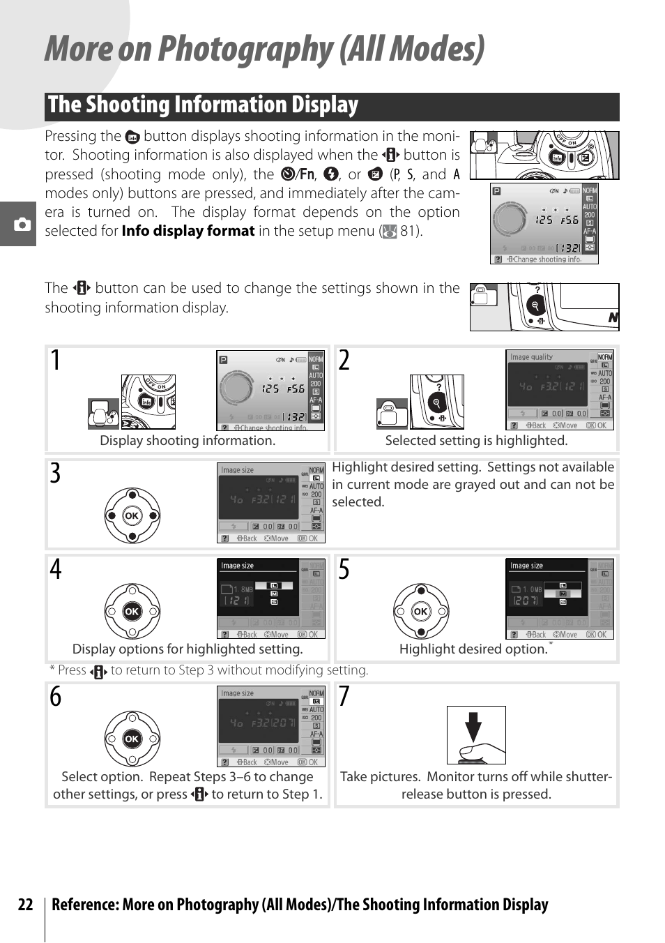 More on photography (all modes), The shooting information display | Nikon D40 User Manual | Page 34 / 139