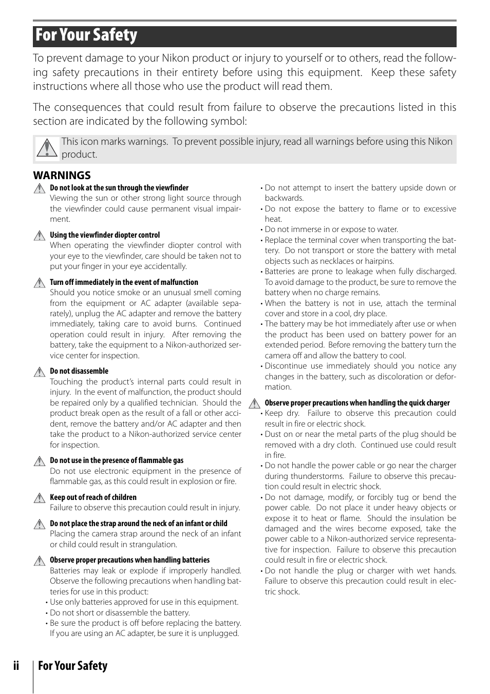 For your safety, Ii for your safety | Nikon D40 User Manual | Page 4 / 139