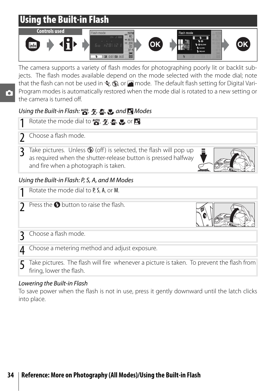 Using the built-in flash | Nikon D40 User Manual | Page 46 / 139