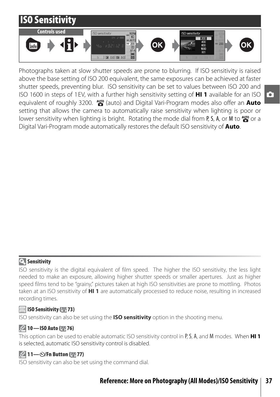 Iso sensitivity | Nikon D40 User Manual | Page 49 / 139