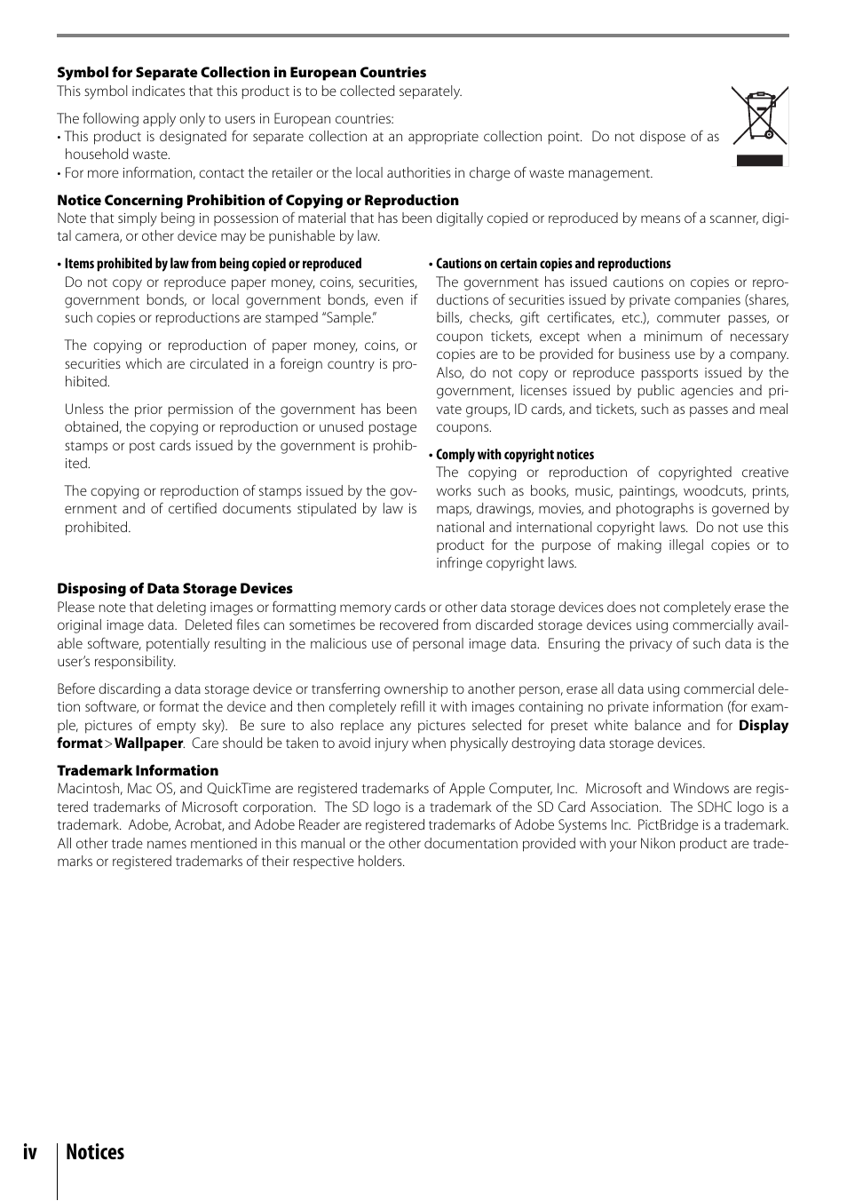 Iv notices | Nikon D40 User Manual | Page 6 / 139