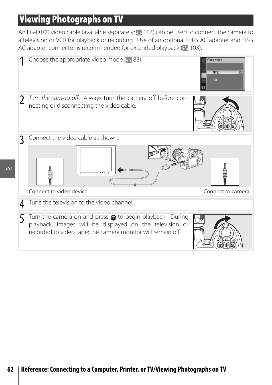 Viewing photographs on tv | Nikon D40 User Manual | Page 74 / 139