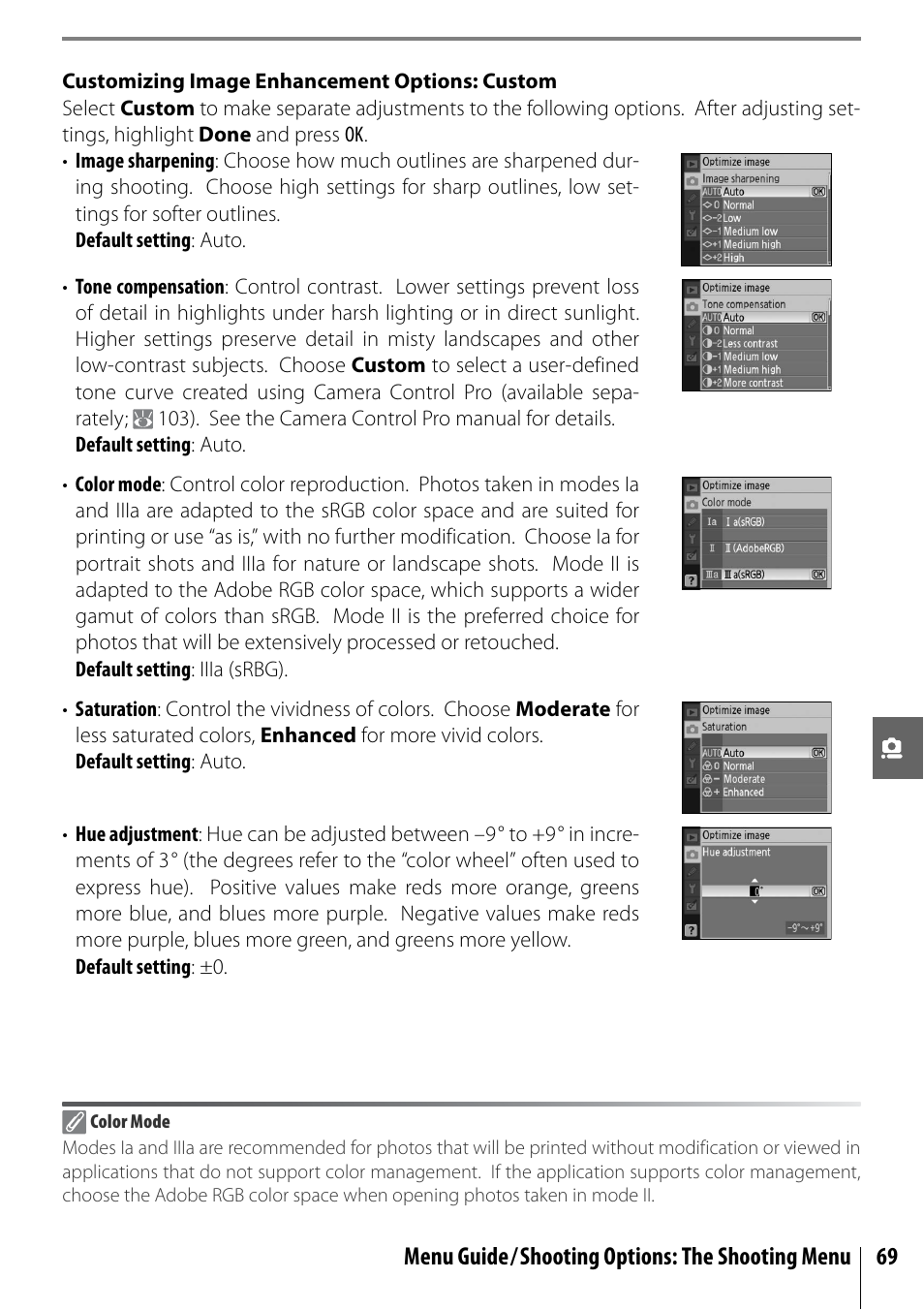 Menu guide/shooting options: the shooting menu 69 | Nikon D40 User Manual | Page 81 / 139