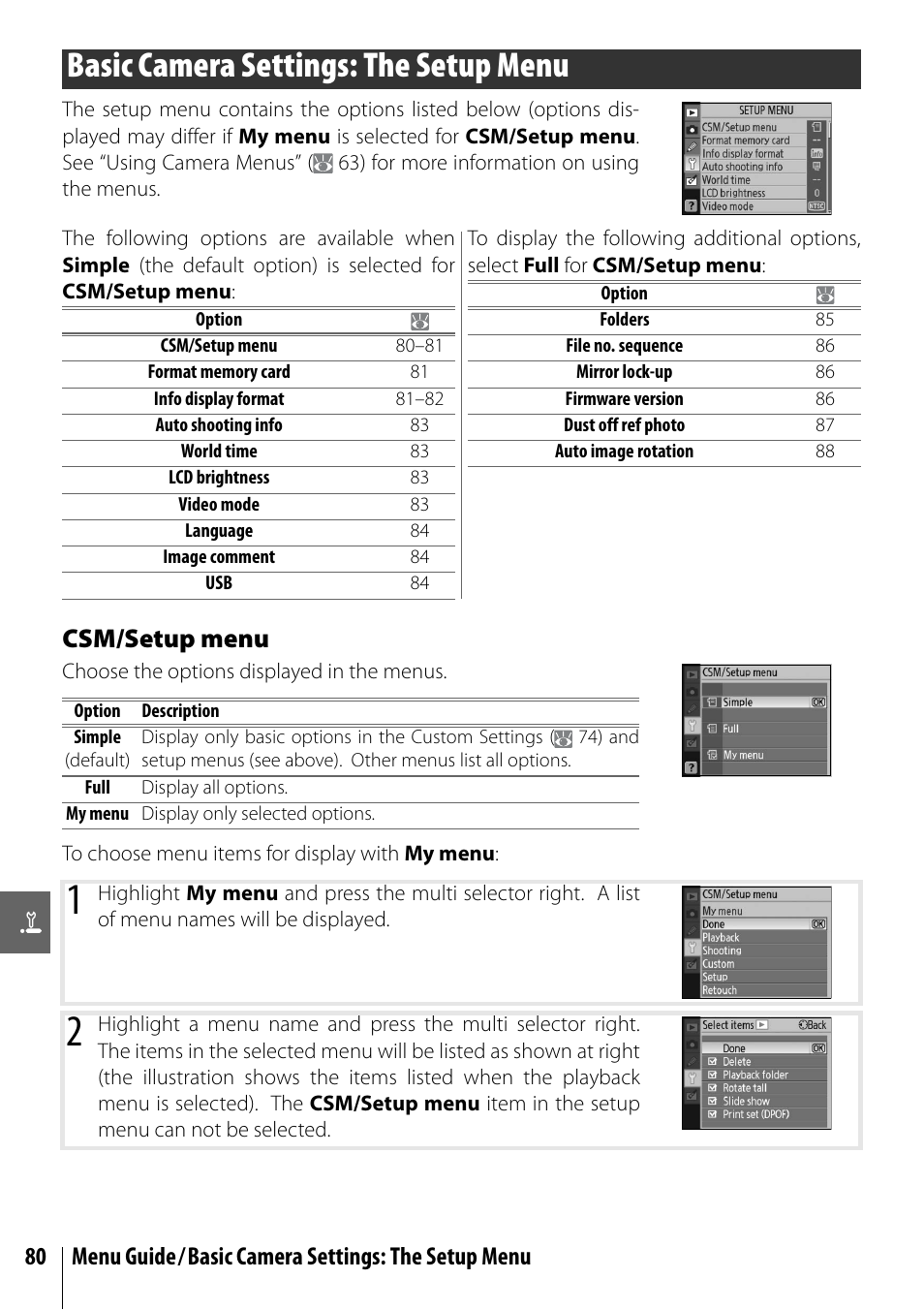 Basic camera settings: the setup menu, Csm/setup menu | Nikon D40 User Manual | Page 92 / 139
