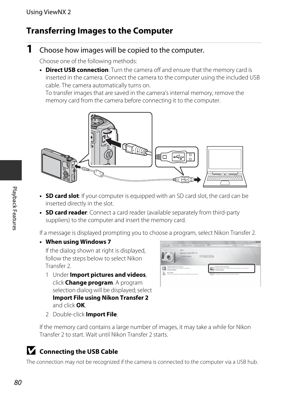 Transferring images to the computer, A80 for, Choose how images will be copied to the computer | Nikon S9400 - S9500 User Manual | Page 102 / 252