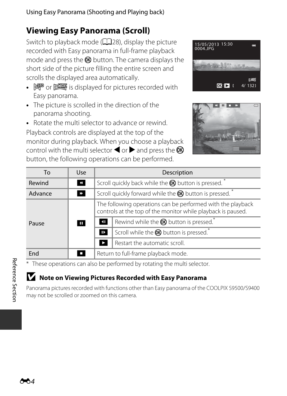 Viewing easy panorama (scroll) | Nikon S9400 - S9500 User Manual | Page 124 / 252