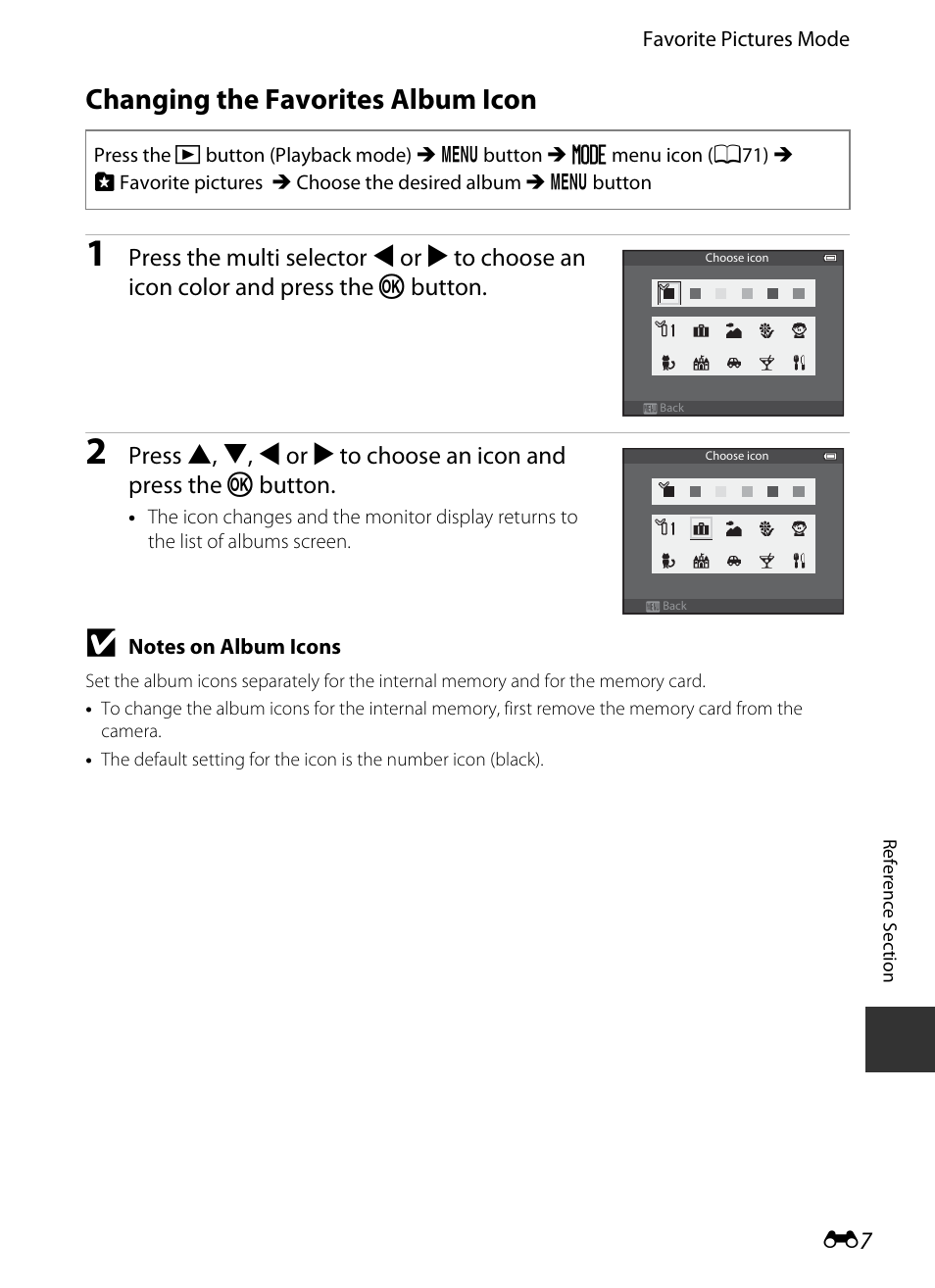 Changing the favorites album icon | Nikon S9400 - S9500 User Manual | Page 127 / 252