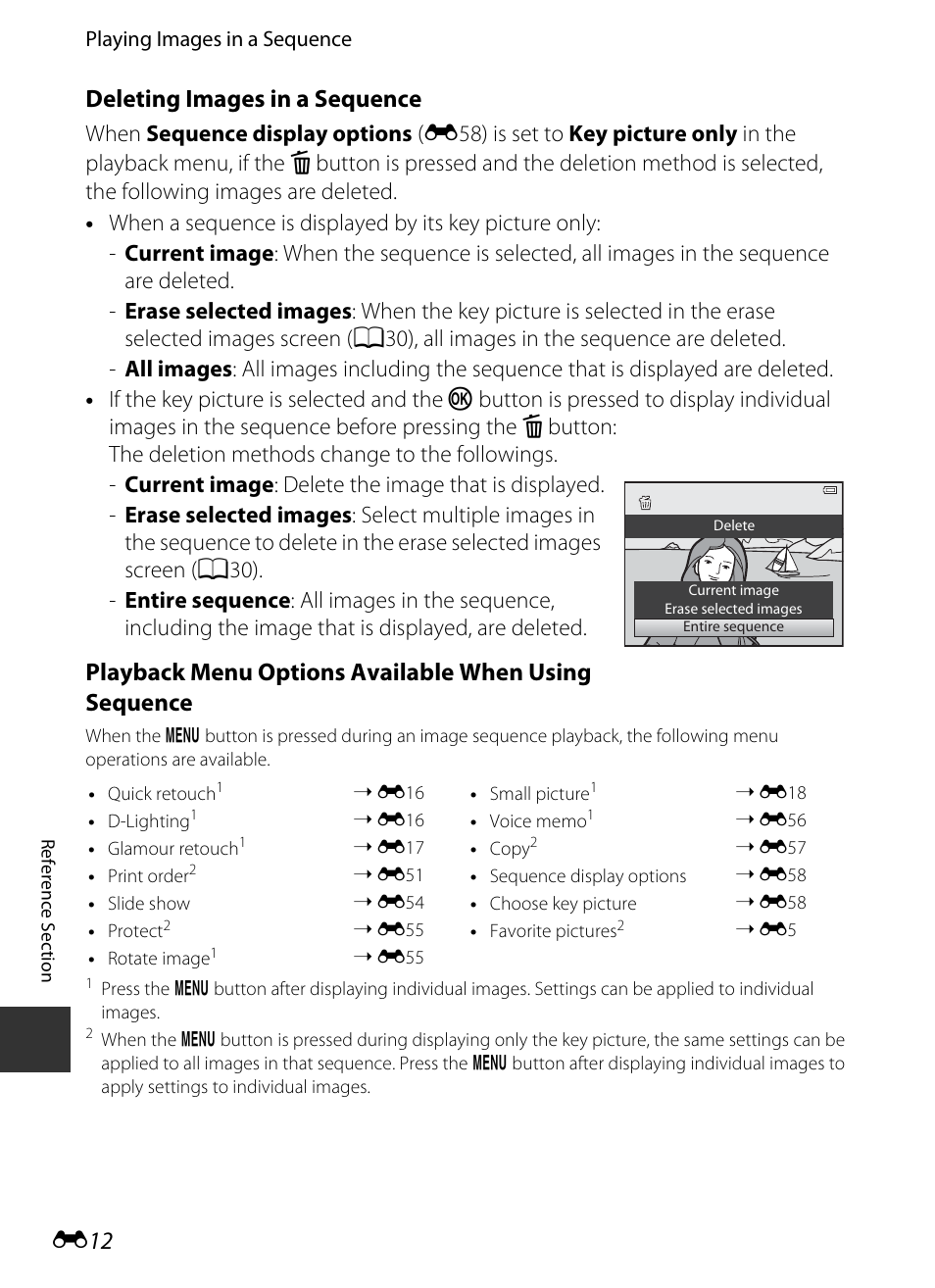 E 12, Deleting images in a sequence | Nikon S9400 - S9500 User Manual | Page 132 / 252