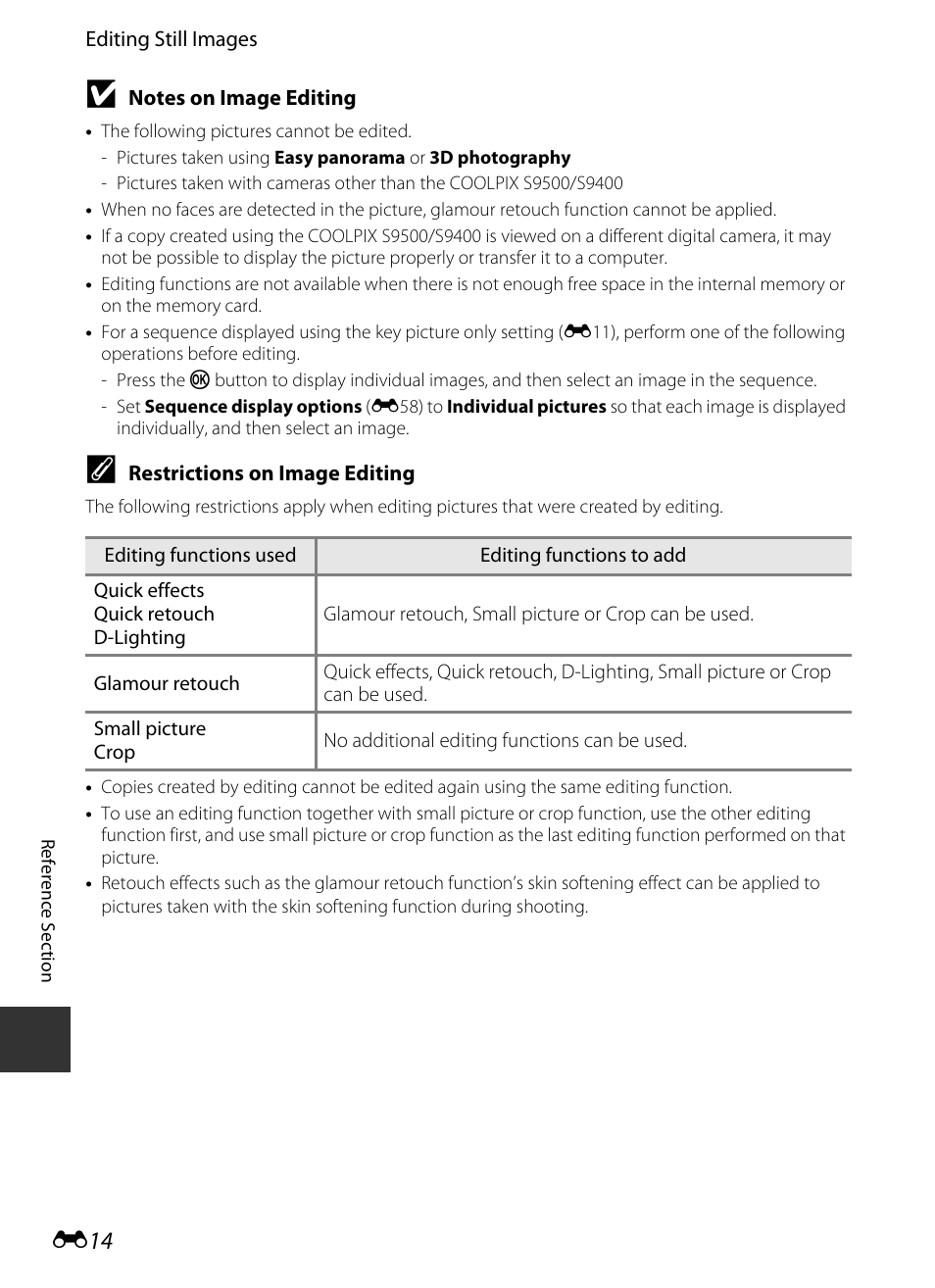 E14), E 14 | Nikon S9400 - S9500 User Manual | Page 134 / 252