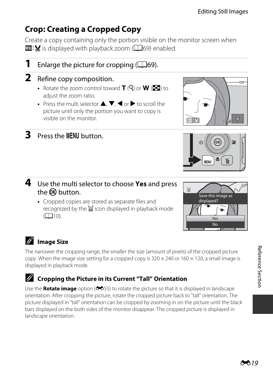 Crop: creating a cropped copy, E19) | Nikon S9400 - S9500 User Manual | Page 139 / 252