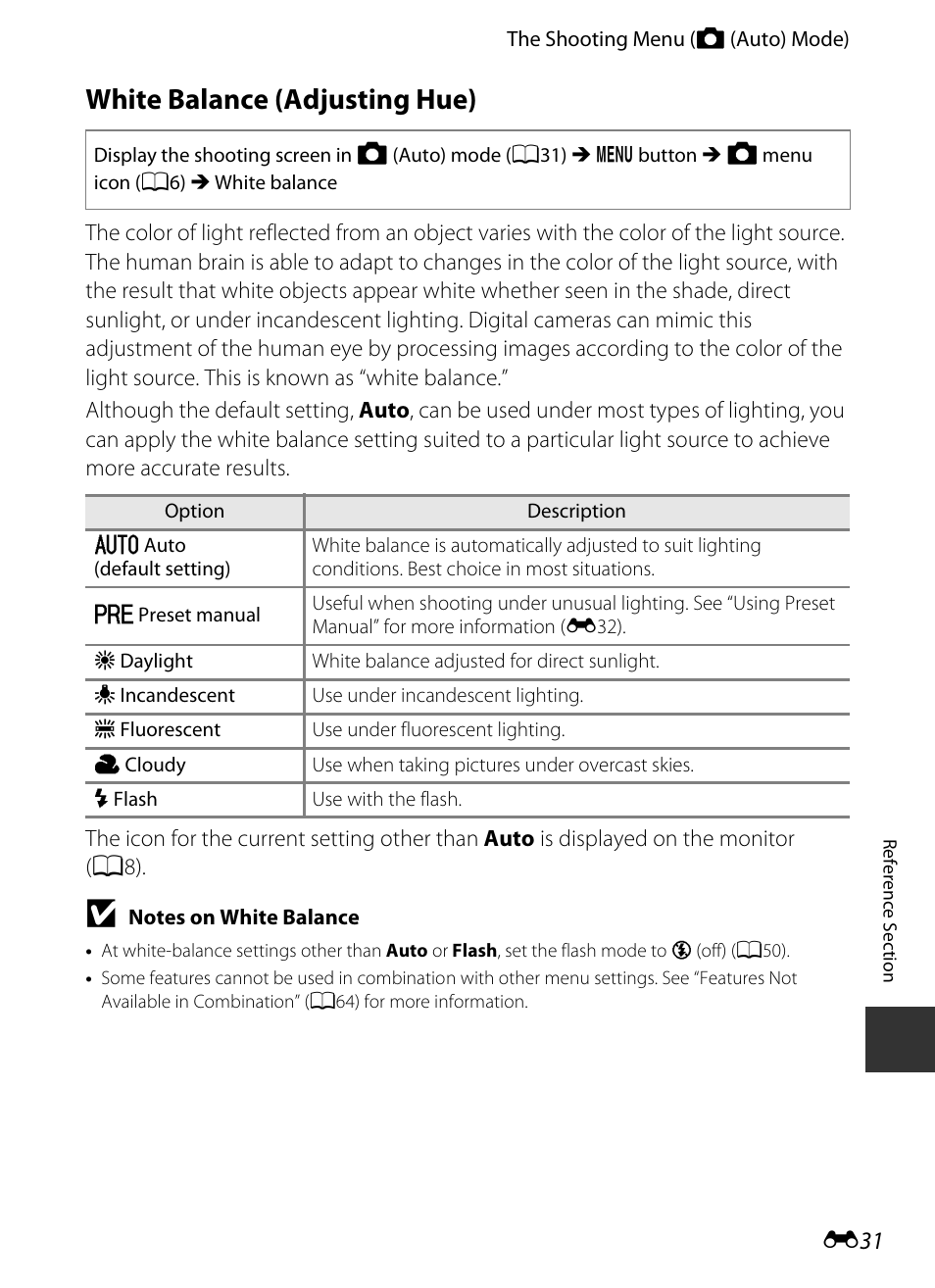 White balance (adjusting hue), E 31 | Nikon S9400 - S9500 User Manual | Page 151 / 252